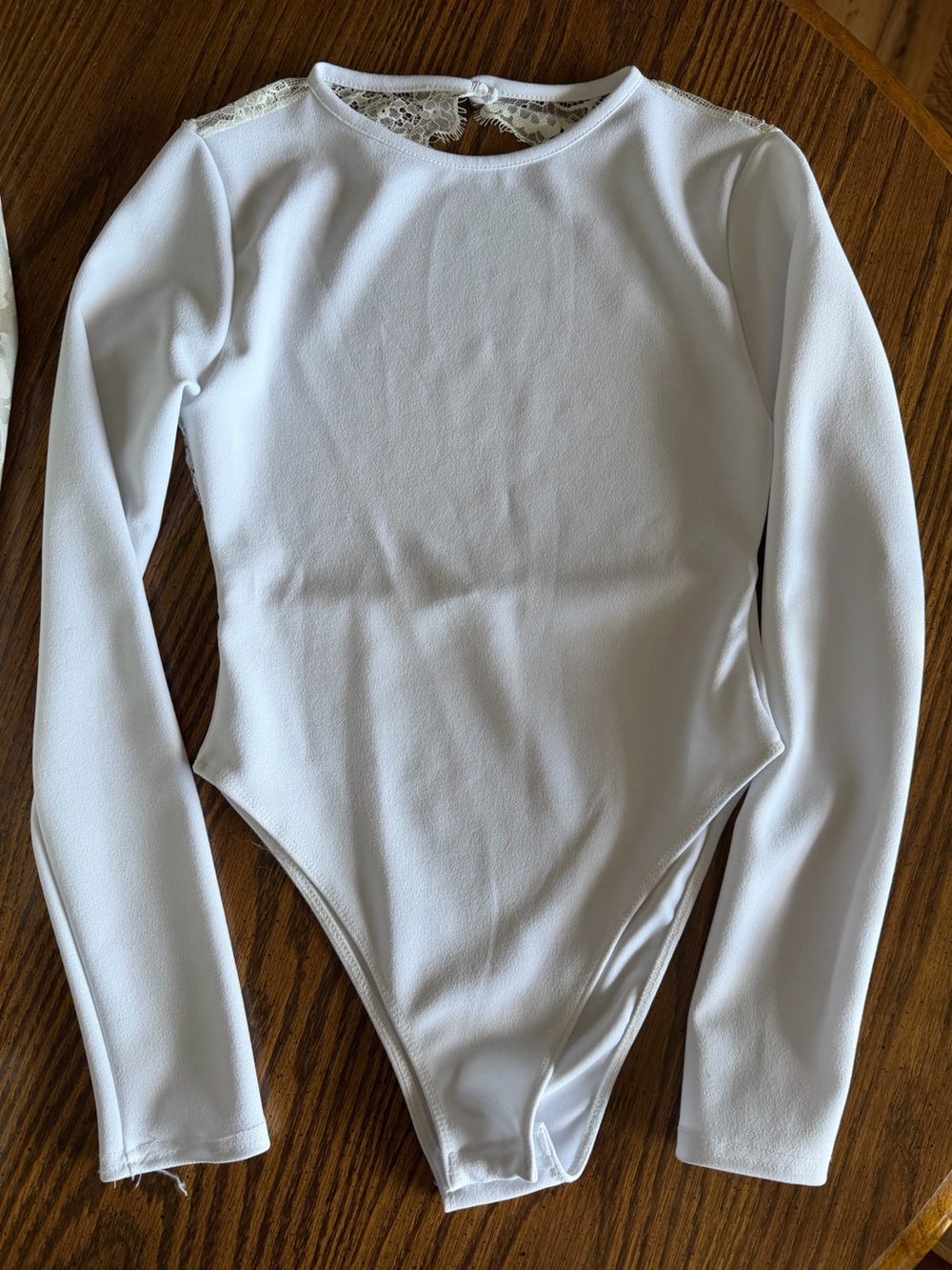 Women's White Long-Sleeve Scoop Neck Bodysuit